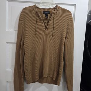 Express Men's Camel Ribbed Crewneck Sweater